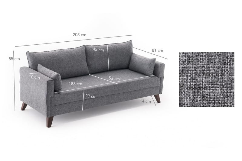 Antigua 3-seter Sovesofa 150x190 cm i Stoff - Grå - Møbler - Sofaer - Sovesofaer
