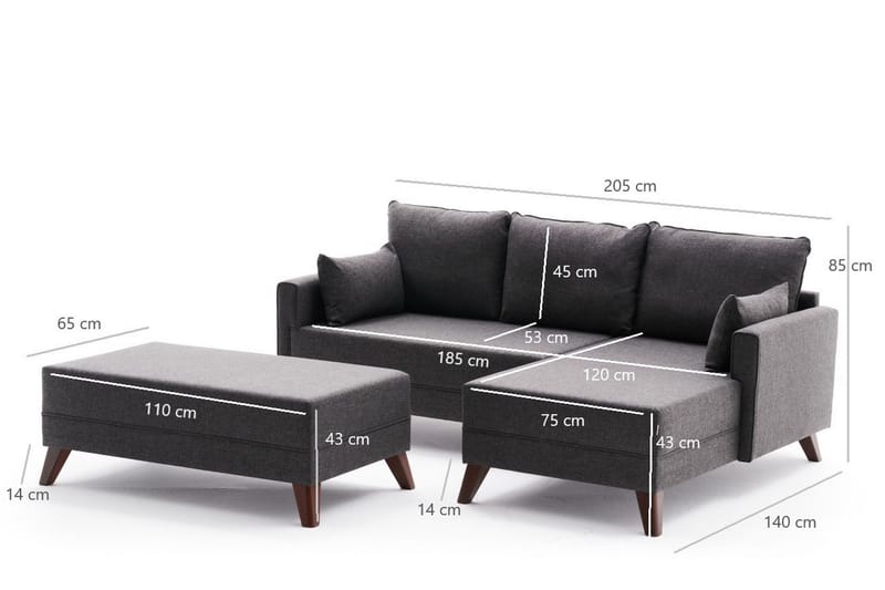 Antigua Mini Sovesofa med Divan Høyre - Antrasitt/Brun - Møbler - Sofaer - Sovesofaer