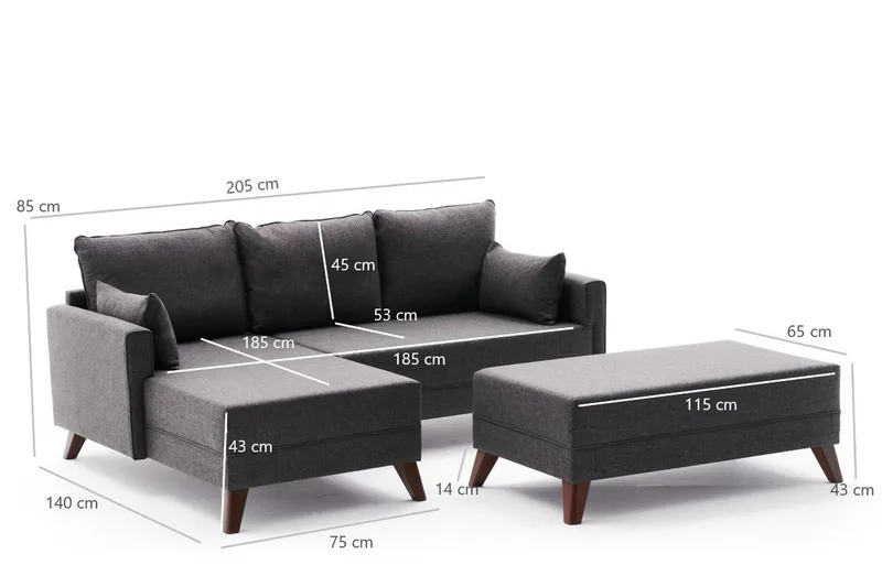 Antigua Mini Sovesofa med Divan Venstre - Antrasitt/Brun - Møbler - Sofaer - Sovesofaer