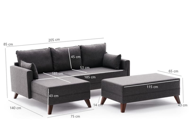 Antigua Mini Sovesofa med Divan Venstre - Antrasitt/Brun - Møbler - Sofaer - Sovesofaer