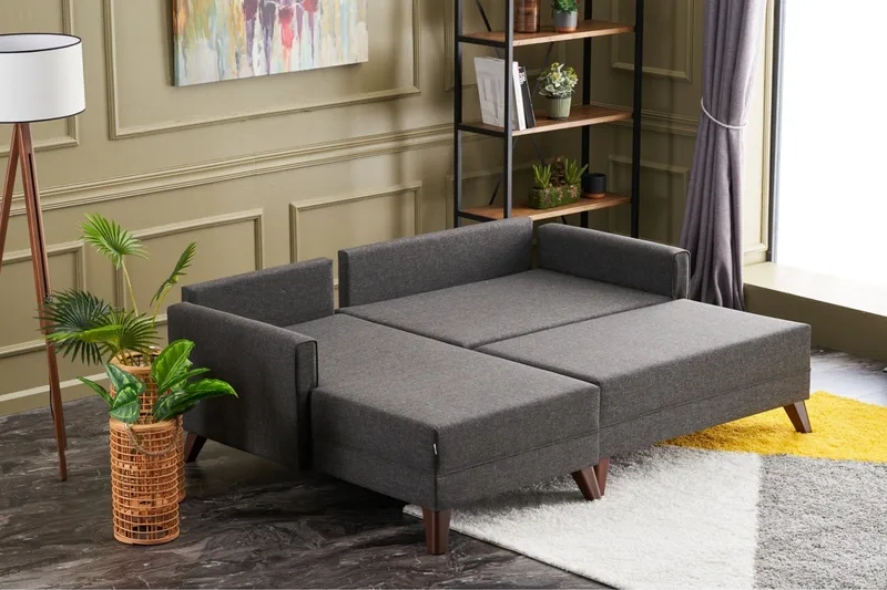 Antigua Mini Sovesofa med Divan Venstre - Antrasitt/Brun - Møbler - Sofaer - Sovesofaer