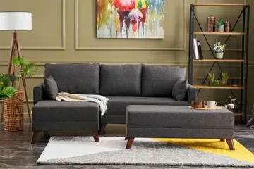 Antigua Mini Sovesofa med Divan Venstre - Antrasitt/Brun - Møbler - Sofaer - Sovesofaer