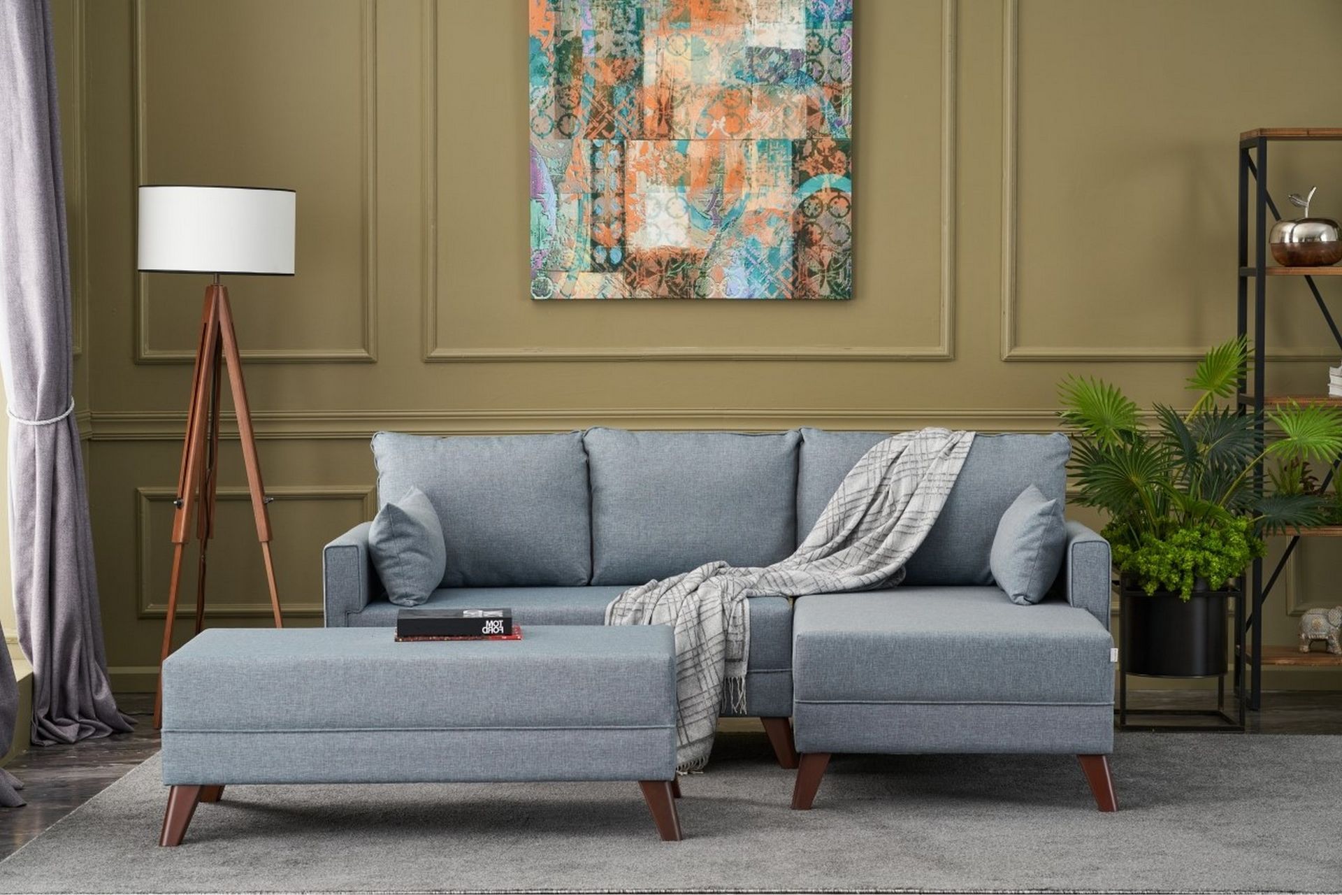 Antigua Sovesofa med Divan Høyre - Blå/Brun - Møbler - Sofaer - Sovesofaer