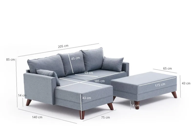 Antigua Sovesofa med Divan Høyre - Blå/Brun - Møbler - Sofaer - Sovesofaer