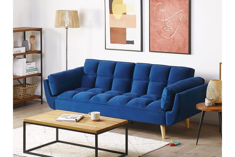 Asaby 3-seter Rektangulær Sovesofa 107x185 cm i Fløyel - Blå - Møbler - Sofaer - Sovesofaer