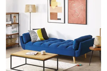 Asaby 3-seter Rektangulær Sovesofa 107x185 cm i Fløyel - Blå - Møbler - Sofaer - Sovesofaer