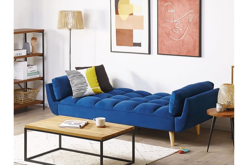 Asaby 3-seter Rektangulær Sovesofa 107x185 cm i Fløyel - Blå - Møbler - Sofaer - Sovesofaer