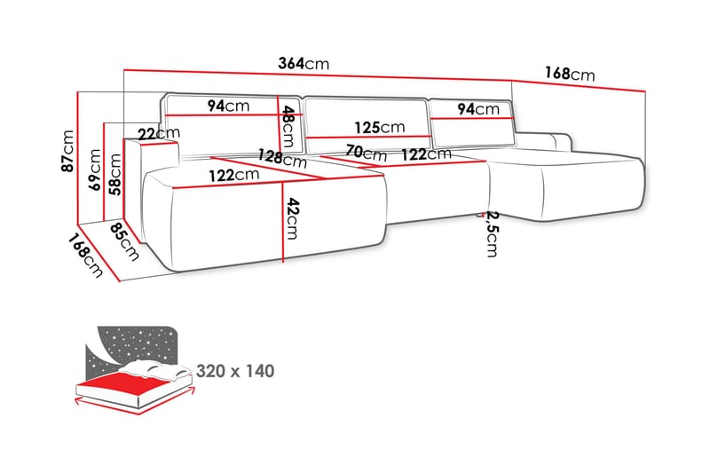 Avignon Sovesofa Dubbeldivan 5-sits - Grå - Møbler - Sofaer - Sovesofaer