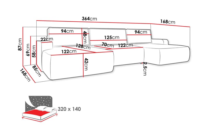 Avignon Sovesofa Dubbeldivan 5-sits - Grå - Møbler - Sofaer - Sovesofaer
