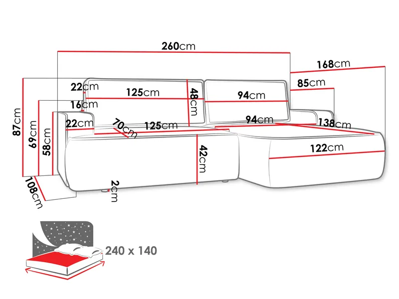 Avignon Sovesofa med sjeselong 3-seter - Grå - Møbler - Sofaer - Sovesofaer