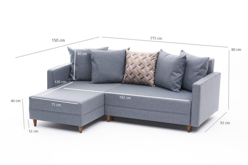 Aydama Sovesofa m. Divan 4-seters 192x135 - Blå - Møbler - Sofaer - Sovesofaer