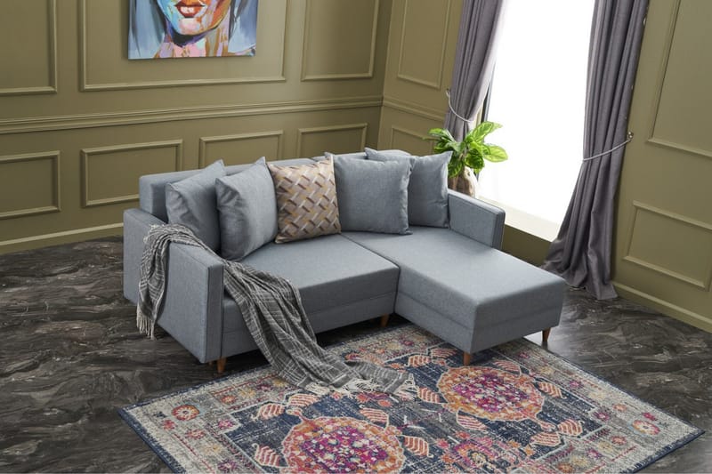 Aydama Sovesofa m. Divan 4-seters 192x135 - Blå - Møbler - Sofaer - Sovesofaer
