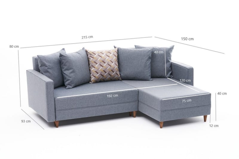 Aydama Sovesofa m. Divan 4-seters 192x135 - Blå - Møbler - Sofaer - Sovesofaer