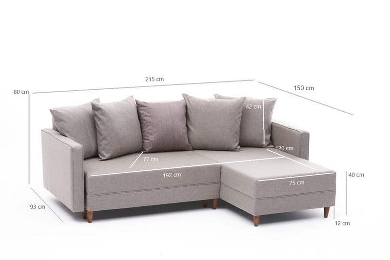 Aydama Sovesofa m. Divan 4-seters 192x135 - Krem - Møbler - Sofaer - Sovesofaer