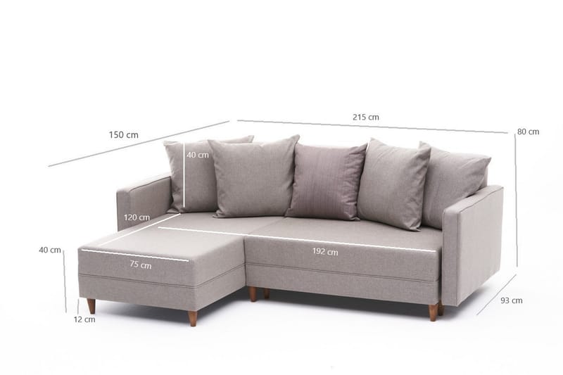 Aydama Sovesofa m. Divan 4-seters 192x135 - Krem - Møbler - Sofaer - Sovesofaer