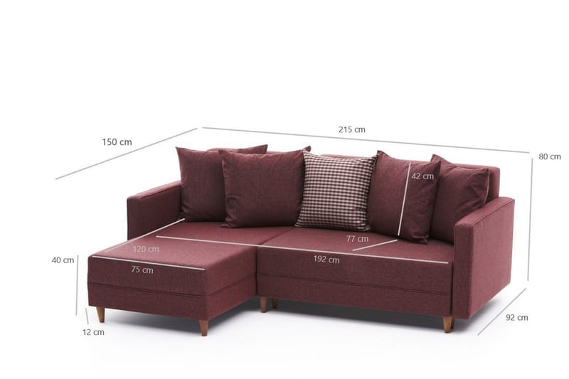 Aydama Sovesofa m. Divan 4-seters 192x135 - Rød - Sovesofaer - Sovesofa divan