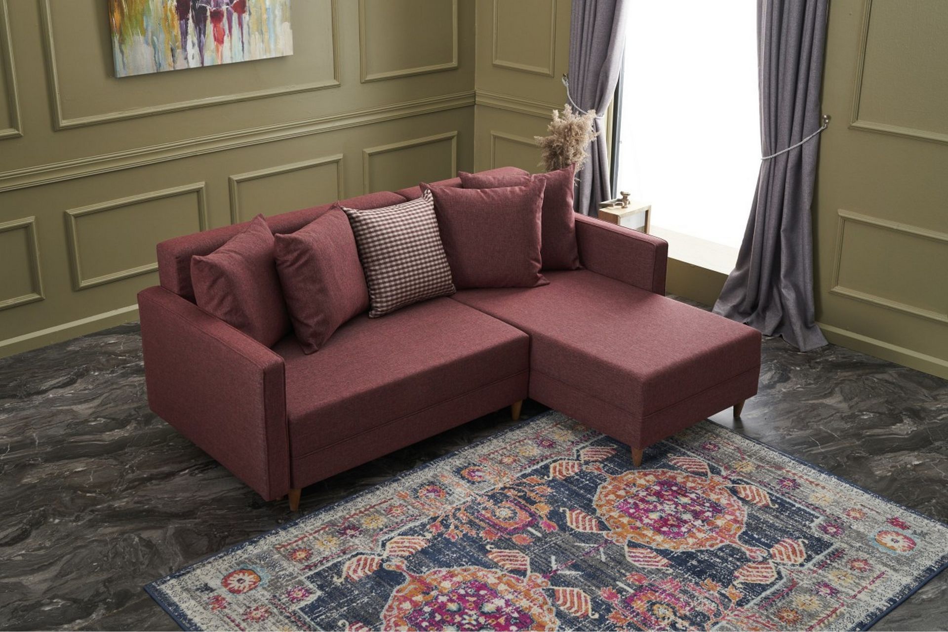 Aydama Sovesofa m. Divan 4-seters 192x135 - Rød - Møbler - Sofaer - Sovesofaer