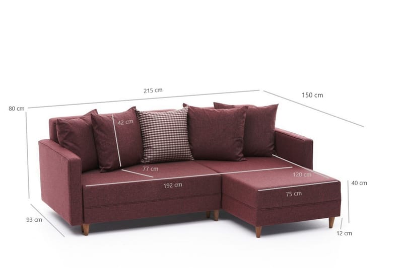 Aydama Sovesofa m. Divan 4-seters 192x135 - Rød - Sovesofaer - Sovesofa divan