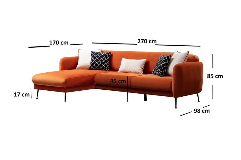 Azeriah Sovesofa med Divan Venstre - Oransje - Sovesofaer - Sovesofa divan