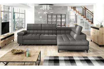 Azoulay Høyrevendt Sovesofa 123x193 cm med Oppbevaring i Fløyel - Grå - Møbler - Sofaer - Sovesofaer