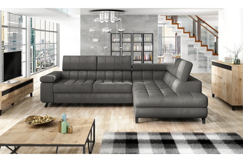 Azoulay Høyrevendt Sovesofa 123x193 cm med Oppbevaring i Fløyel - Grå - Møbler - Sofaer - Sovesofaer