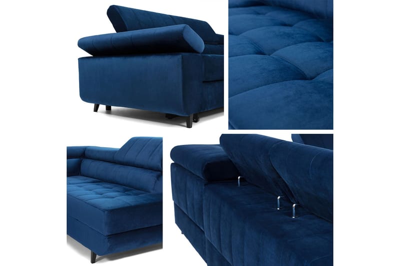 Azoulay Høyrevendt Sovesofa 123x193 cm med Oppbevaring i Fløyel - Grå - Møbler - Sofaer - Sovesofaer