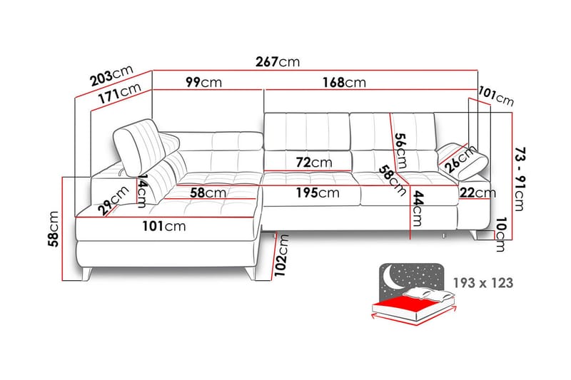 Azoulay Høyrevendt Sovesofa 123x193 cm med Oppbevaring i Fløyel - Grå - Møbler - Sofaer - Sovesofaer