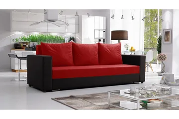 Banaso 3-seter Sovesofa 130x200 cm med Oppbevaring i Fløyel - Rød|Sort - Møbler - Sofaer - Sovesofaer