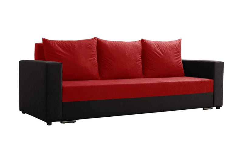 Banaso Sofa - Svart/Rød - Sovesofaer - 3 seters sovesofa - Fløyel sofaer