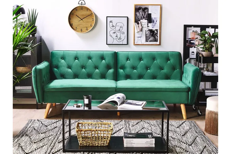 Bardu 2-seters Sovesofa - Fløyel/Mørkegrønn - Møbler - Sofaer - Sovesofaer