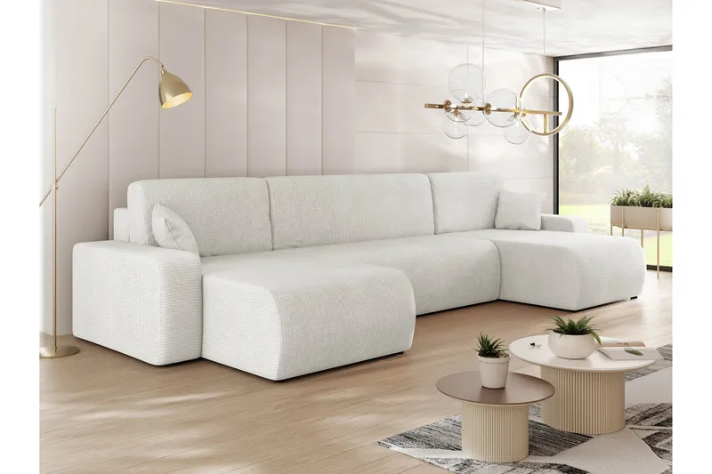 Barile Sovesofa med Dobbel Sjeselong 4-seter i Plysj - Hvit - Møbler - Sofaer - Sovesofaer