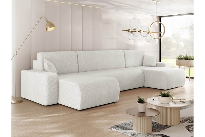 Barile Sovesofa med Dobbel Sjeselong 4-seter i Plysj - Hvit - Møbler - Sofaer - Sovesofaer
