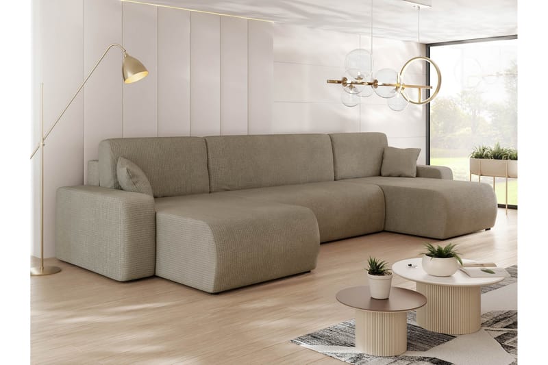Barile Sovesofa med Dobbel Sjeselong 4-seter i Plysj - Brun - Møbler - Sofaer - Sovesofaer