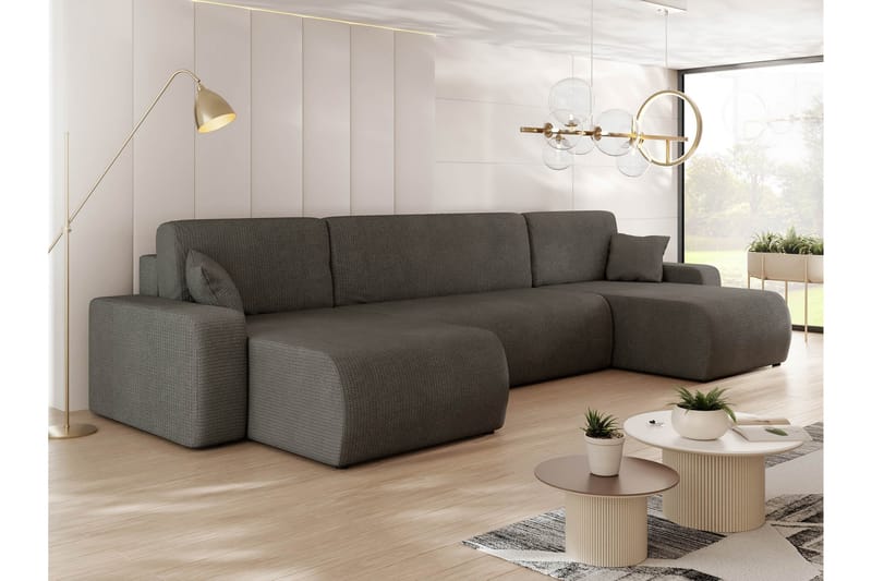 Barile Sovesofa med Dobbel Sjeselong 4-seter i Plysj - Grå - Møbler - Sofaer - Sovesofaer