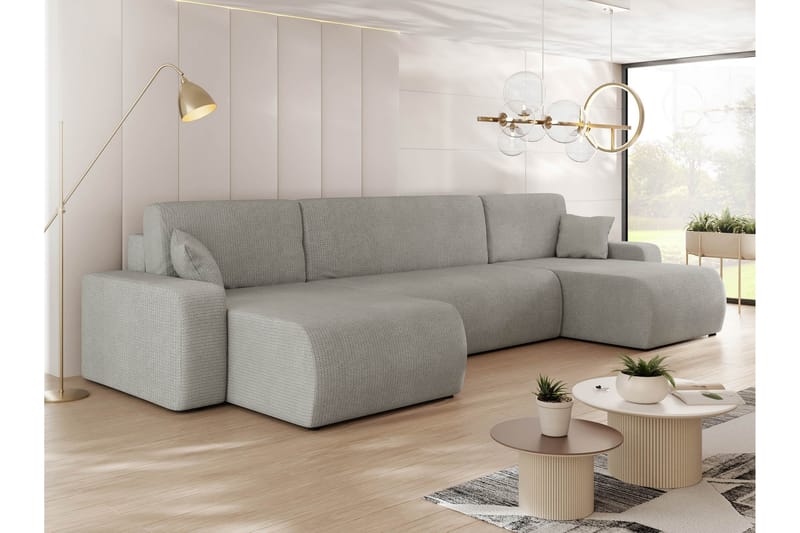 Barile Sovesofa med Dobbel Sjeselong 4-seter i Plysj - Grå - Møbler - Sofaer - Sovesofaer