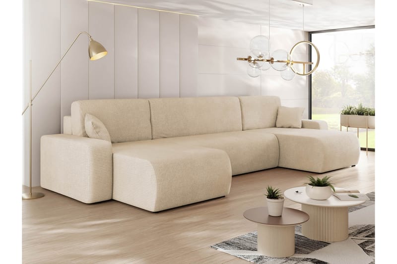 Barile Sovesofa med Dobbel Sjeselong 4-seter i Plysj - Beige - Møbler - Sofaer - Sovesofaer