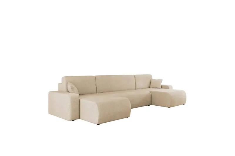 Barile Sovesofa med Dobbel Sjeselong 4-seter i Plysj - Beige - Møbler - Sofaer - Sovesofaer
