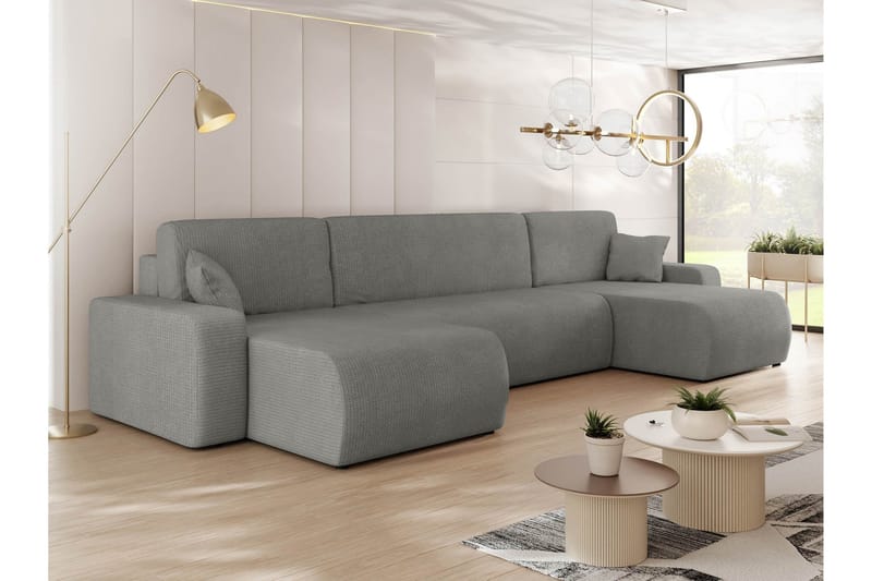 Barile Sovesofa med Dobbel Sjeselong 4-seter i Plysj - Grå - Møbler - Sofaer - Sovesofaer