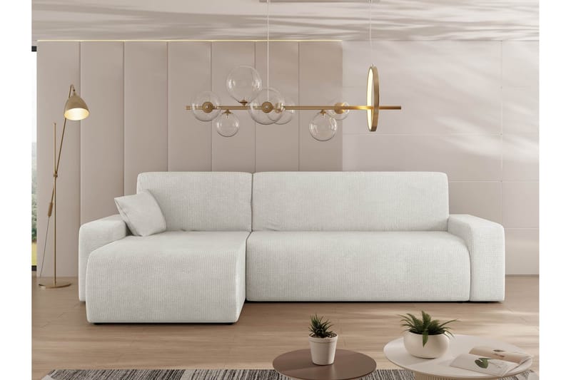 Barile Sovesofa med Sjeselong 3-seter i Plysj - Hvit - Møbler - Sofaer - Sovesofaer