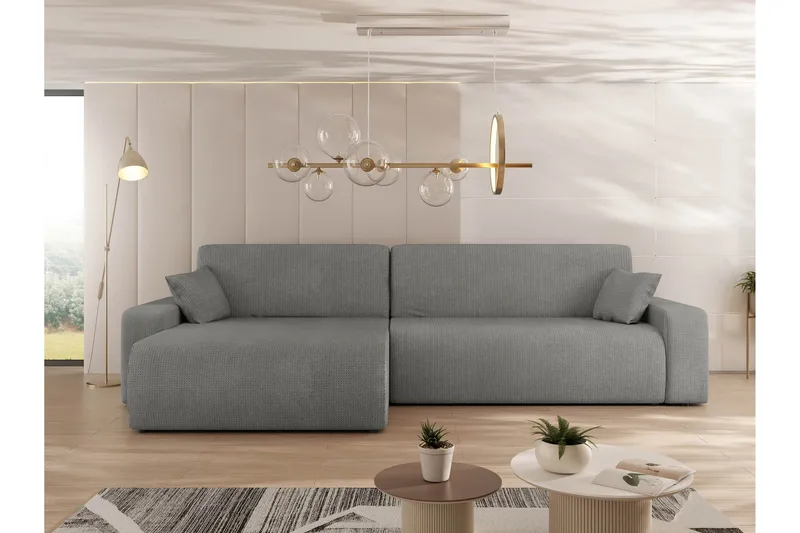 Barile Sovesofa med Sjeselong 3-seter i Plysj - Grå - Møbler - Sofaer - Sovesofaer