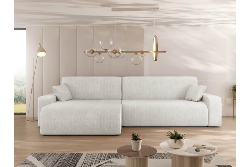 Barile Sovesofa med Sjeselong 3-seter i Plysj - Hvit - Møbler - Sofaer - Sovesofaer