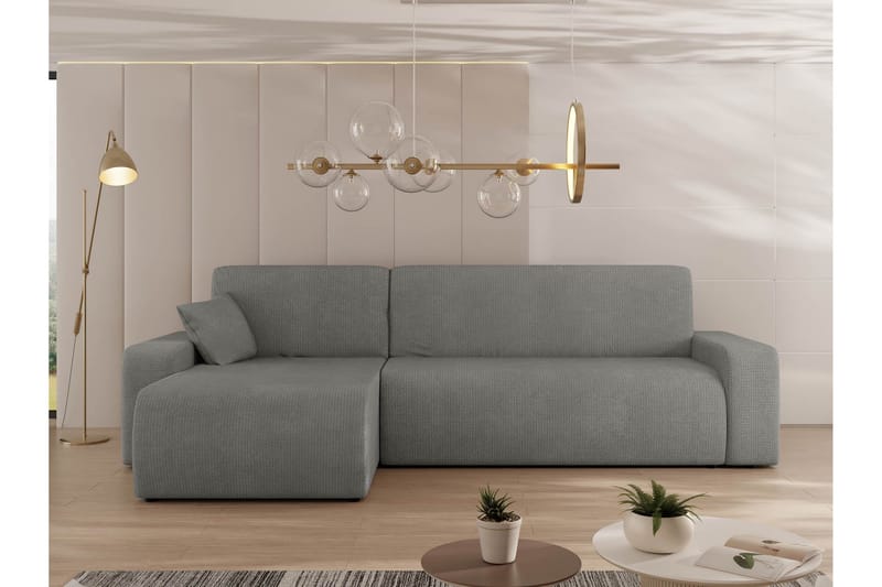 Barile Sovesofa med Sjeselong 3-seter i Plysj - Grå - Møbler - Sofaer - Sovesofaer