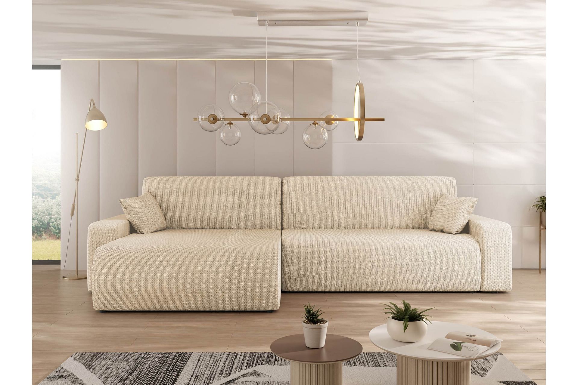 Barile Sovesofa med Sjeselong 3-seter i Plysj - Beige - Møbler - Sofaer - Sovesofaer