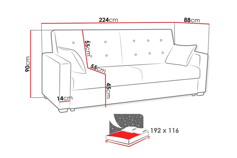 Bartek Sovesofa 224x88x90 cm - Møbler - Sofaer - Sovesofaer