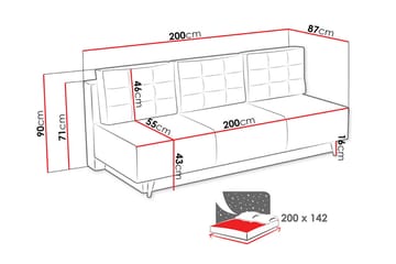 Bella Sovesofa 142x200 cm med Oppbevaring i Stoff - Grå - Møbler - Sofaer - Sovesofaer