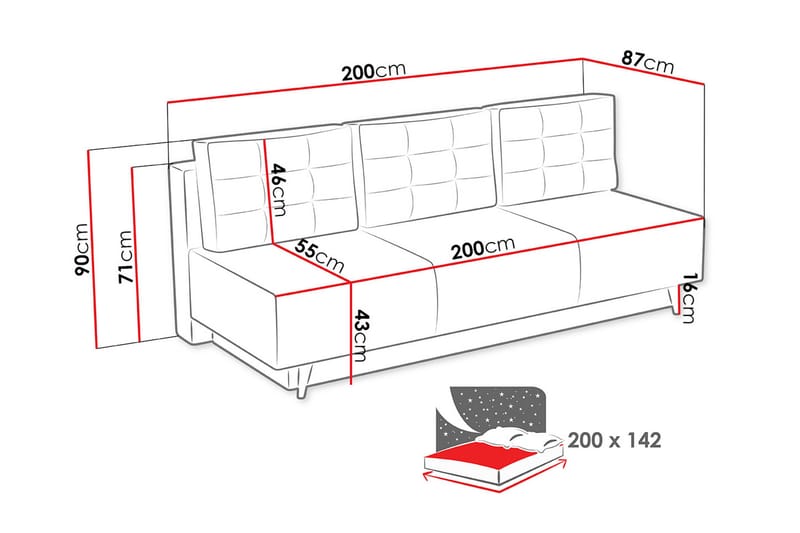 Bella Sovesofa 142x200 cm med Oppbevaring i Stoff - Grå - Møbler - Sofaer - Sovesofaer