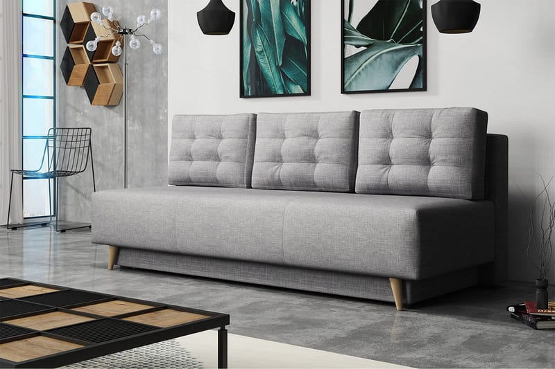Bella Sovesofa 142x200 cm med Oppbevaring i Stoff - Grå - Møbler - Sofaer - Sovesofaer