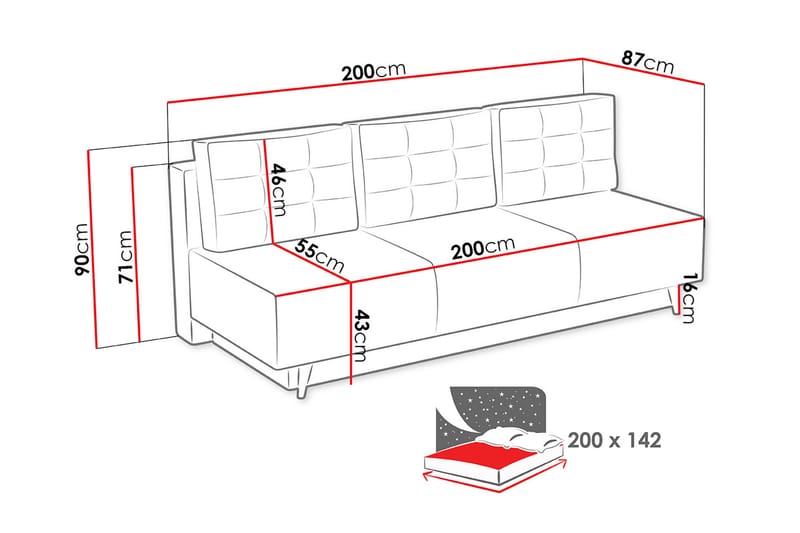 Bella Sovesofa 200x87x90 cm - Sovesofaer - 4 seters sovesofa