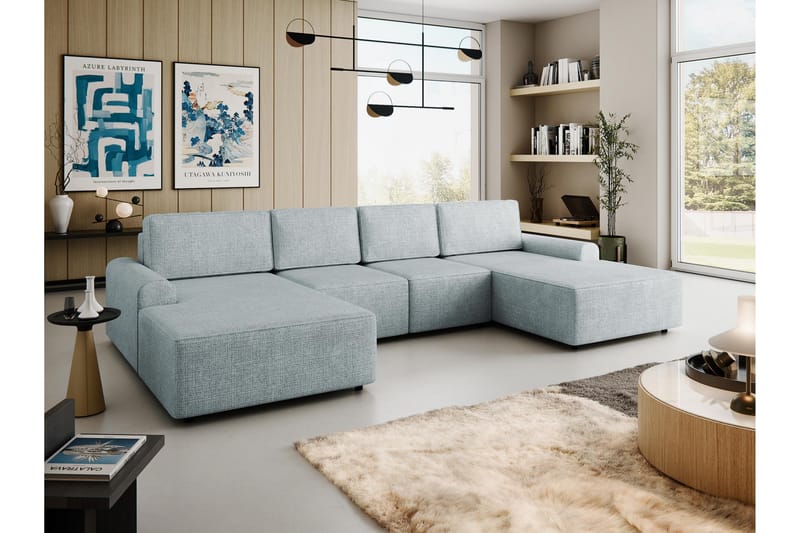 Bella Sovesofa med Dobbel Sjeselong 4-seter i Plysj - Grå - Møbler - Sofaer - Sovesofaer