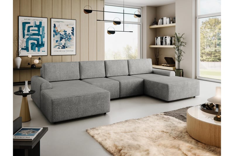 Bella Sovesofa med Dobbel Sjeselong 4-seter i Plysj - Grå - Møbler - Sofaer - Sovesofaer